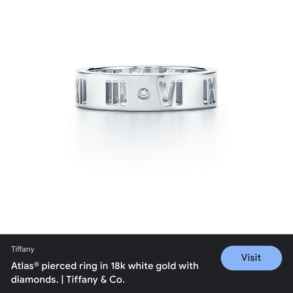 Retired Tiffany Pierced Atlas 18k White Gold Ring 4 Diamonds